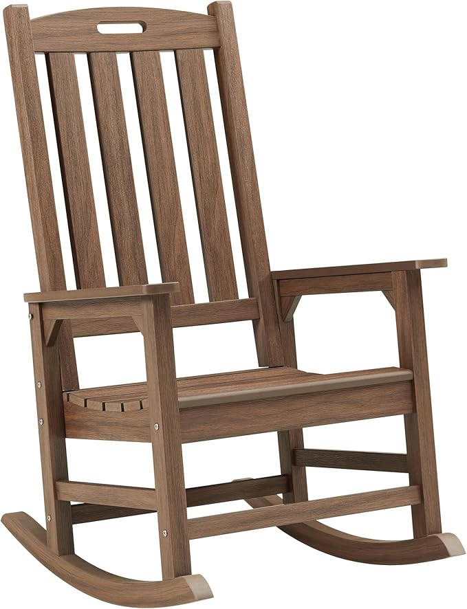 Psilvam Outdoor Rocking Chair, Poly Lumber Oversized Rocking Chair