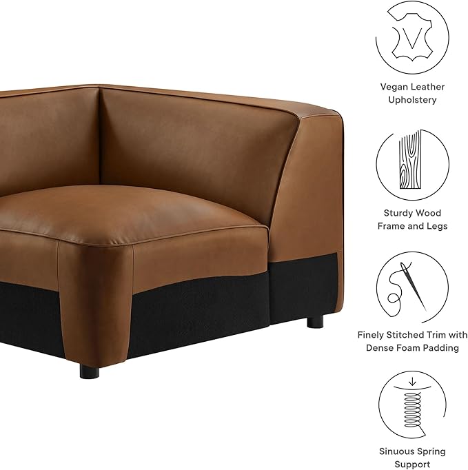 Modway Auren Vegan Leather Corner Modular Chair in Coffee