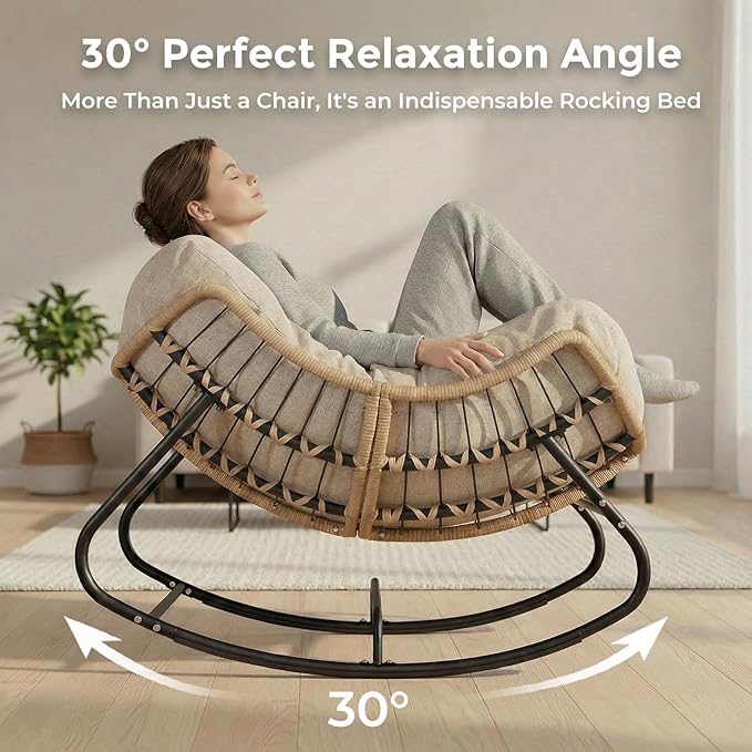 SWITTE Outdoor Papasan Rocking Chair, Oversized Patio Egg Chair