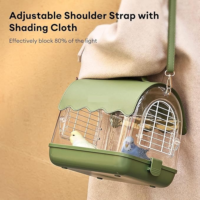 Bird Cage Parrot Cage Bird Carrier Backpack with Perch, Transparent Travel Bird Cage Bag with Shade Cover Visible Window for Parrots Budgie Flight Birdcage(Green)