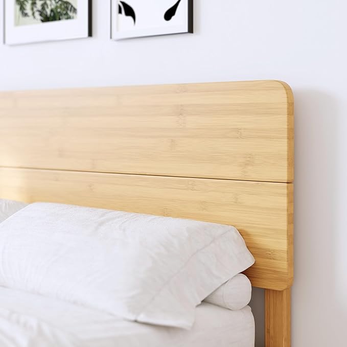 BOSRII 12in High Solid Bamboo Wood Platform Full Size Bed Frame