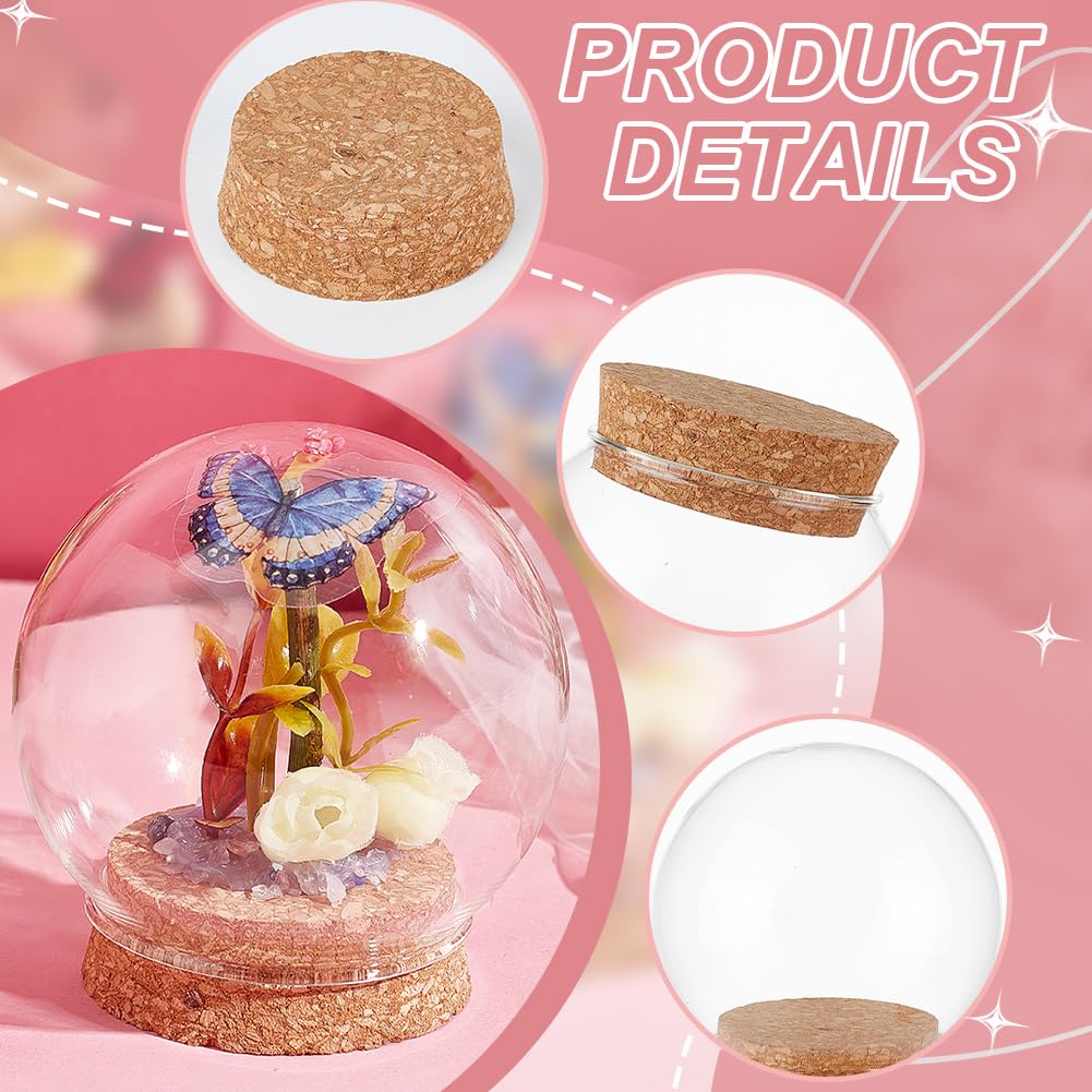 NBEADS 2 Pcs Eternal Flower Glass Dome Cloche, 3.4x3.5 Inch Glass Dome Cover with Cork Base Arch Bell Jar Cloche for Centerpieces Plants Rocks Specimens Decorations Crafts