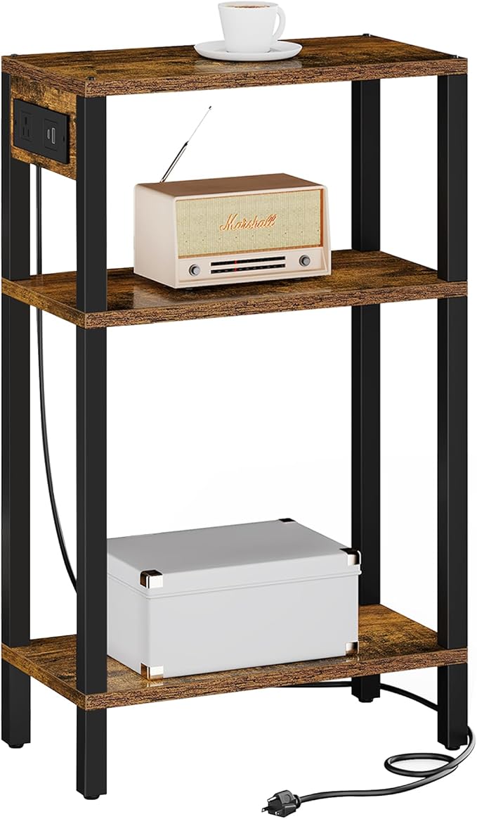 TUTOTAK Narrow Side Table with Charging Station, Small End Table with USB Ports