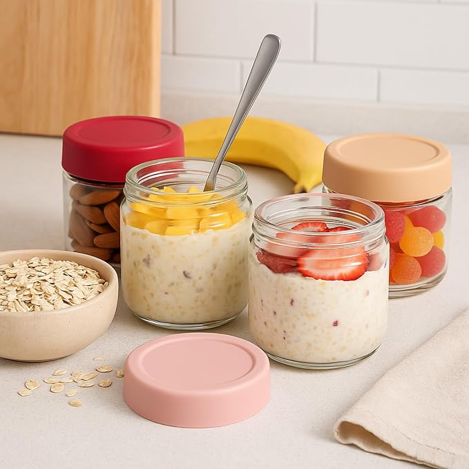 TBWIND 12 Pack Overnight Oats Containers with Lids, 10oz Glass Mason Jars with Airtight Lids, Wide Mouth Food Storage Containers for Yogurt, Chia Pudding, Salads, Snacks & Meal Prep