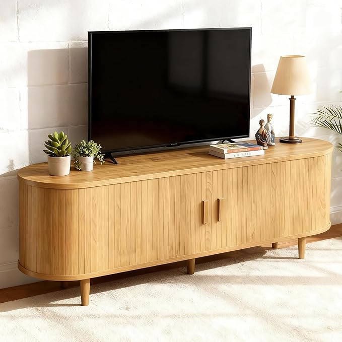 58" Mid Century Modern TV Stand, Wood TV Consoles