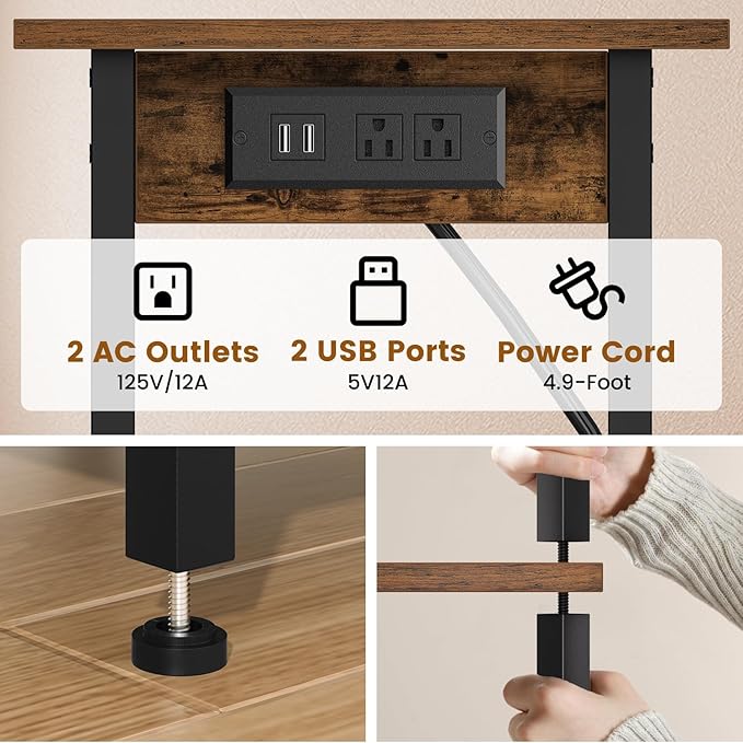 Asgolion Tall End Table with Charging Station, Skinny Nightstand with USB Ports