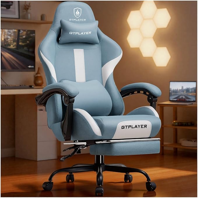 GTPLAYER Gaming Chair with Foot Rest & Pocket Spring Cushion, Ergonomic High