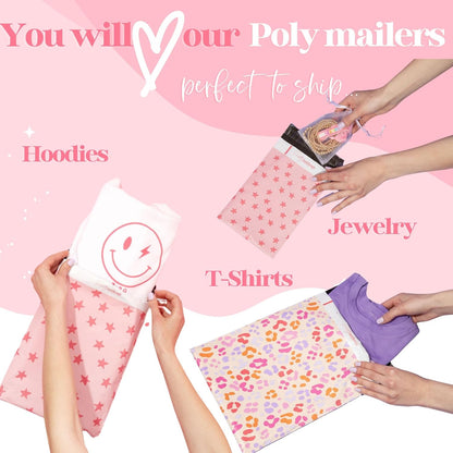 14.5x19 Designer Poly Mailer 100 Pack Heavy Duty Waterproof Self Seal Shipping Bags for Small Business Large Mailing Envelopes Bulk Tear Resistant Cute Packaging Preppy Leopard