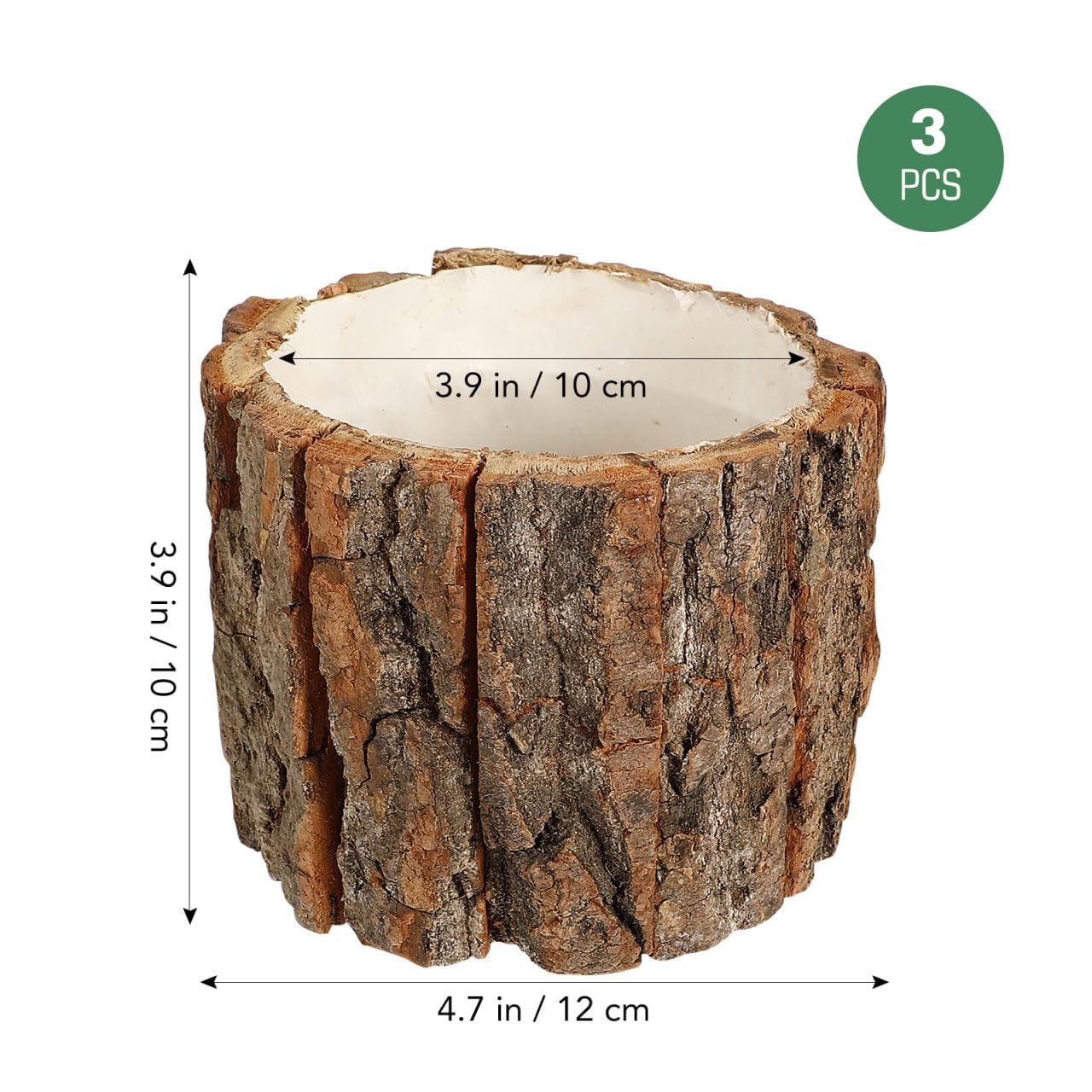 DECHOUS 3Pcs Wood Stump Flower Pots - Rustic Tree Bark Plant Pot Table Centerpieces Vase Flower Stump Bucket Planter for Home Farmhouse Decor Indoor Garden Decoration