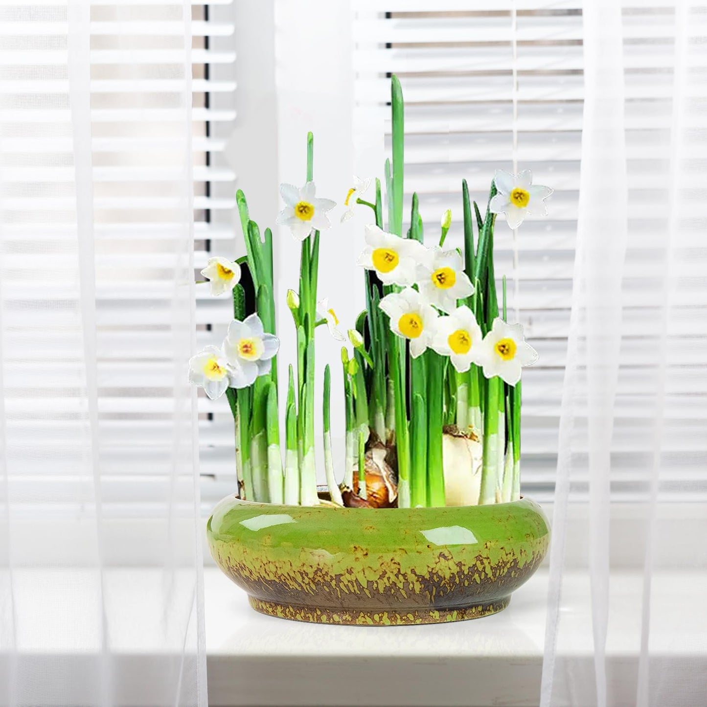 Lotus Bowl Planter - 7.3 Inch Large Lotus Flower Bowl for Water Plants, Ceramic Hydroponic Planter Water Lily Bowl for Planting Aquatic and Indoor Succulent Plants and Bonsai