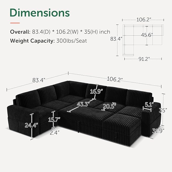 HONBAY Modular Sectional Sleeper Sofa