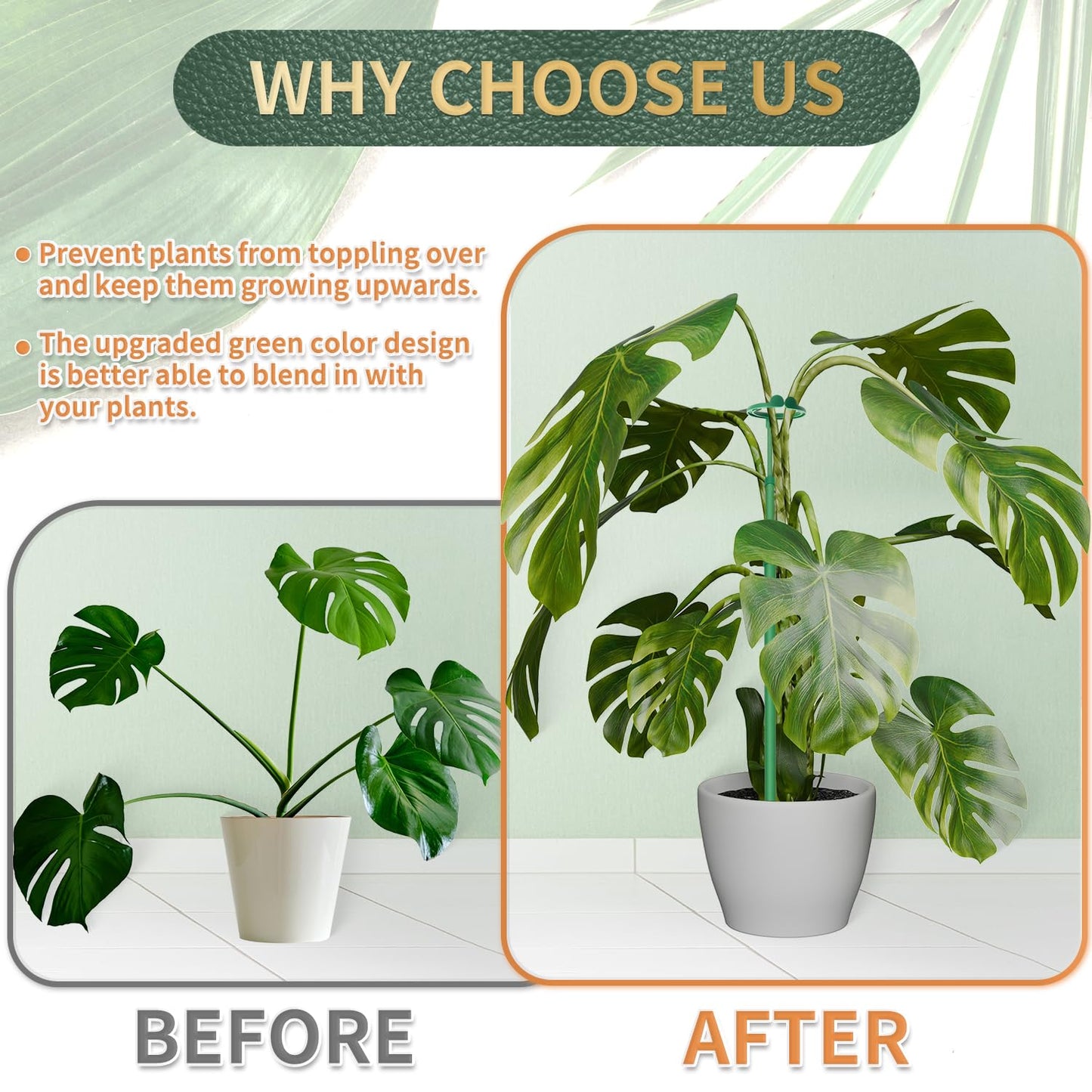 Telescoping Plant Stakes,5Pcs 17.9In to 42.3In Adjustable Monstera Plant Support Orchid Sticks with Clips, Plant Sticks Support Tall for Monstera,Orchids,Tomatoes,Vines & Indoor Outdoor Plants