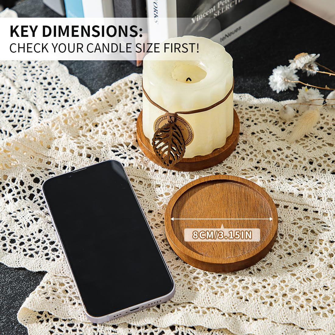 Wood Candle Holder Farmhouse Decor - HALE OTEIR Wooden Pillar Candles Holder for Pillar Floating Candles Set of 4 Round Wooden Plate Pedestal Stand for Coffee Table for Christmas Decor
