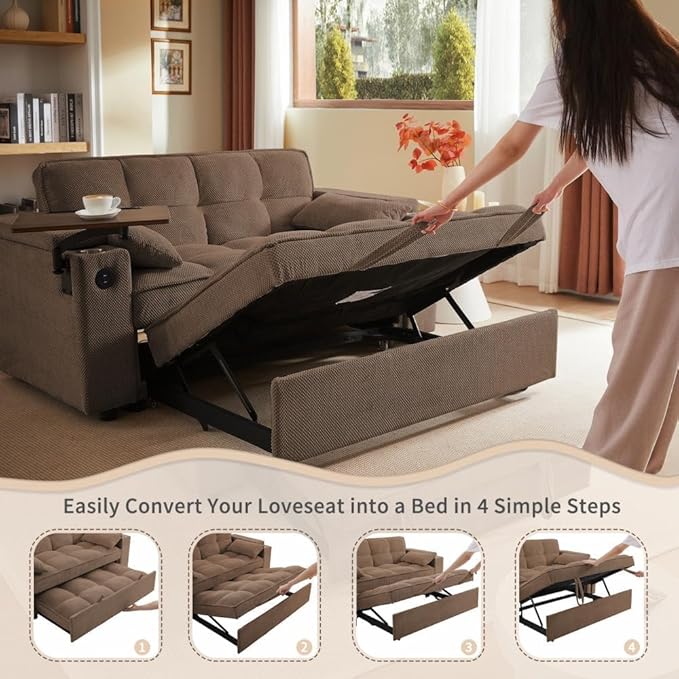 oaaktu Large Size Convertible Sleeper Sofa Bed, Polka dot Velvet Pull Out Futon