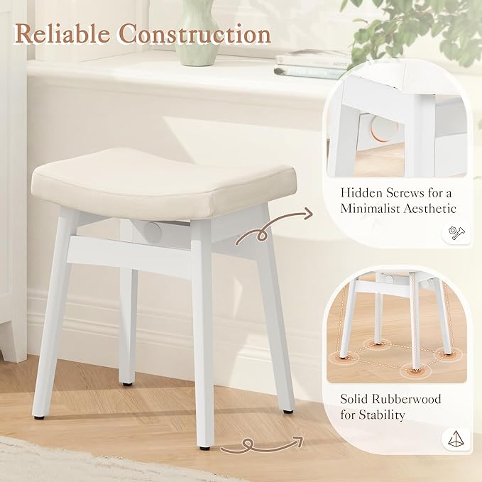 LUE BONA Solid Wood Vanity Bench Stool, 17.3" H Ergonomic Saddle Stool