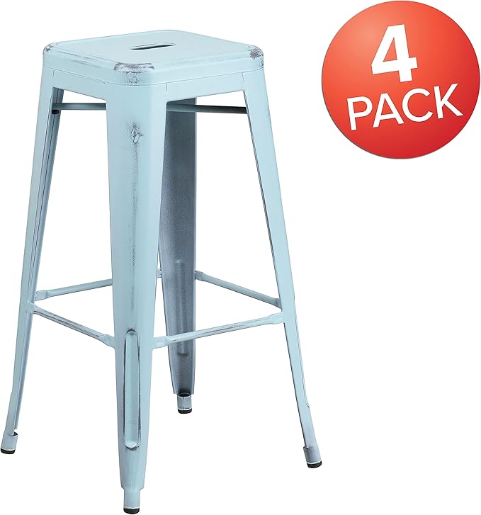 Flash Furniture Kai Commercial Grade 4 Pack 30" High Backless Distressed