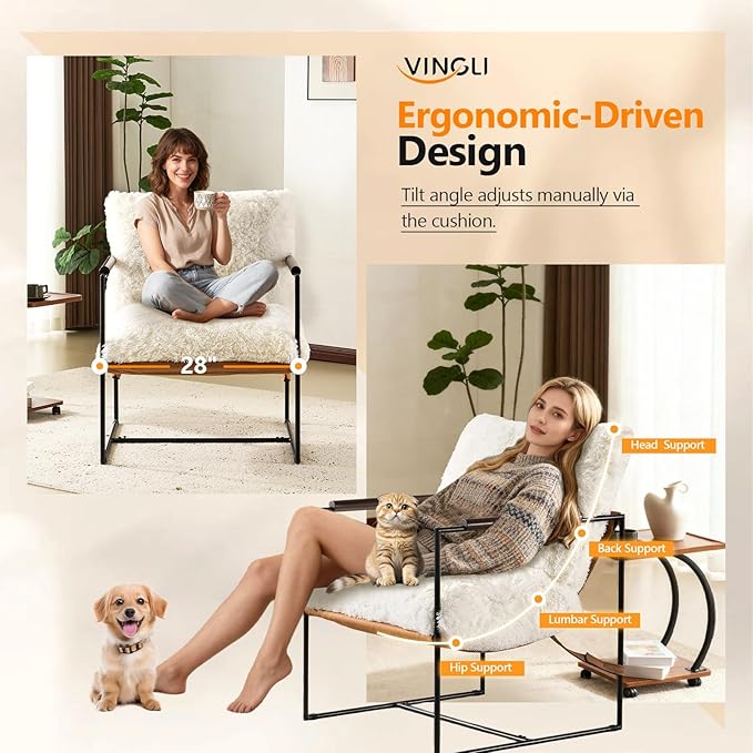 VINGLI 28" Wide Plush Upholstery Sling Modern Accent Chair