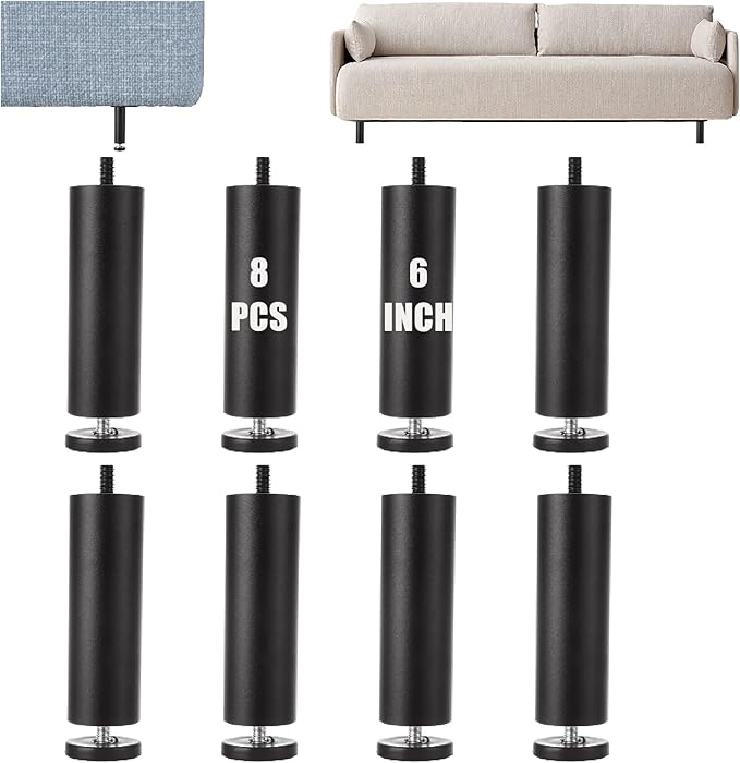 8 PCS 5.6 Inch Adjustable Furniture Legs Black Adjustable Bed Support Legs