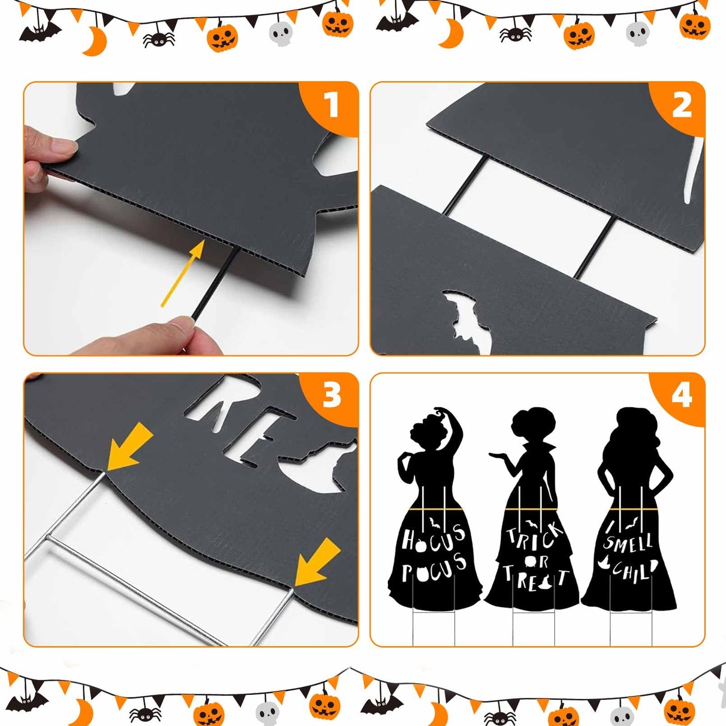 3 Pcs Halloween Witches Yard Stakes Large Witches Lawn Decorations Black Witches Silhouette Yard Signs with H-Stakes, Outside Waterproof Lawn Garden for Boys Girls Home Party Outdoor