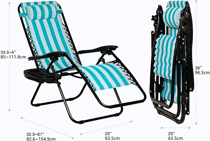 Nazhura Set of 2 Relaxing Recliners Patio Chairs Adjustable Steel Mesh Zero
