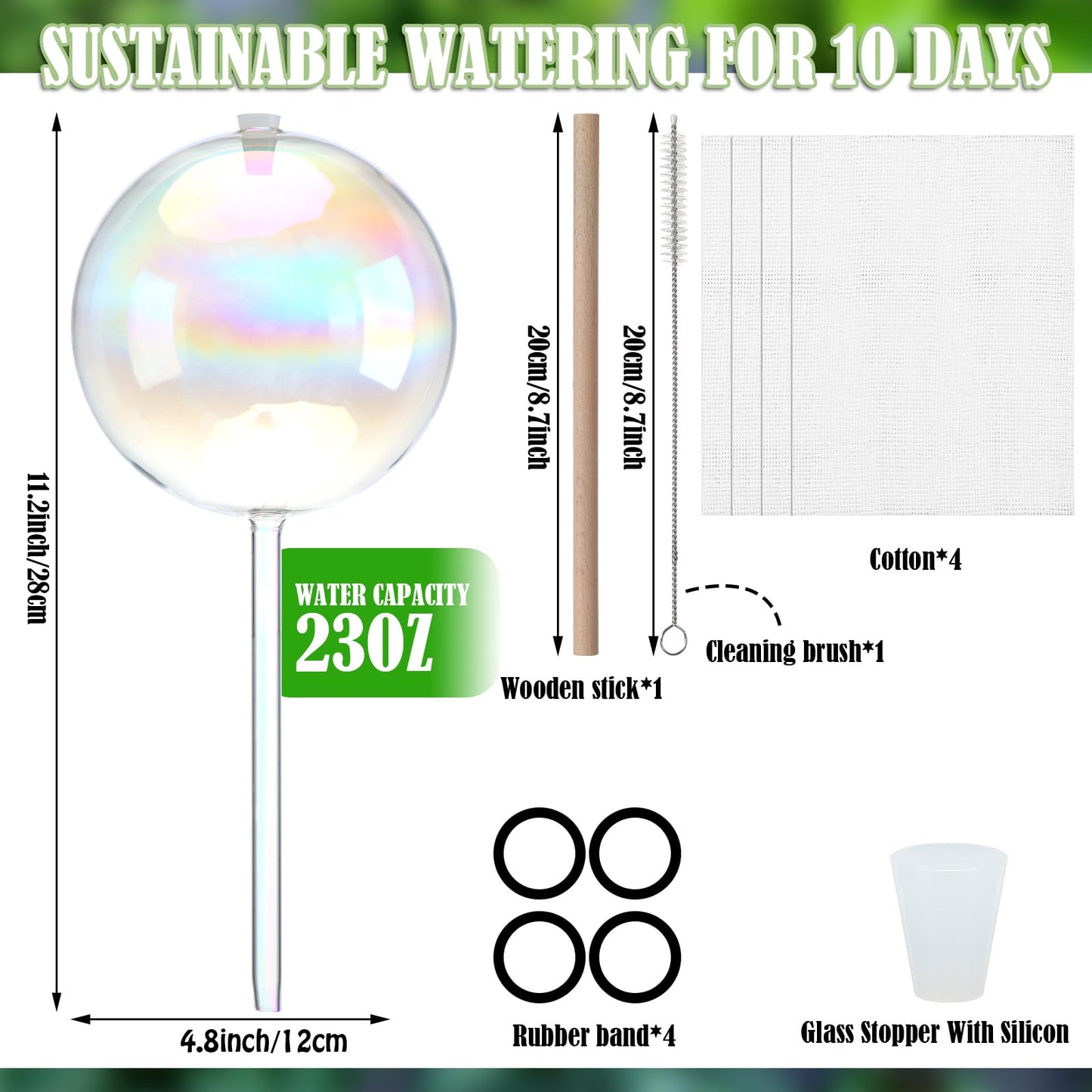 Chumia 4 Pcs 23 oz Glass Plant Self Watering Globes Large Iridescent Plant Watering Devices Vacation Self Water Globes for Indoor Outdoor Potted Water Devices