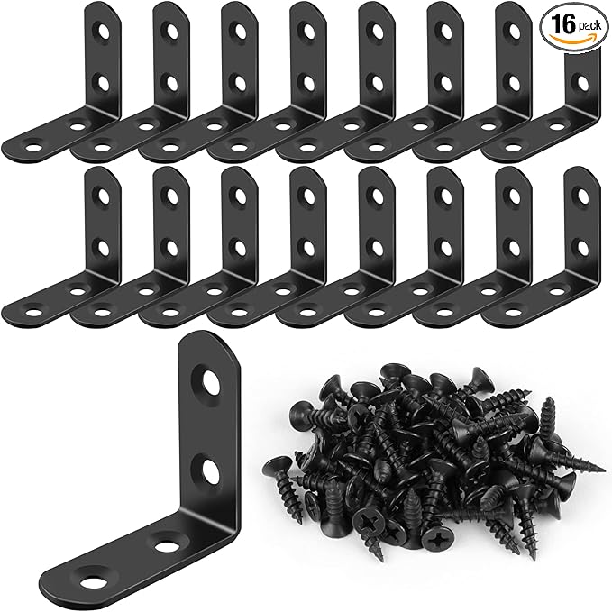 16 Pcs L Bracket Stainless Steel Corner Brace Sets, 90 Degree Right Angle