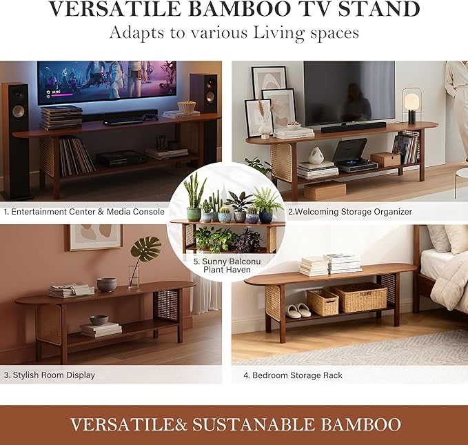 Tiita TV Stand with Storage for TVs up to 65'', Bamboo TV Console Entertainment