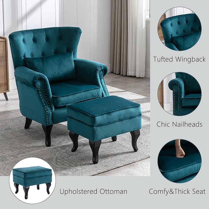 Mid Century Modern Accent Chair Upholstered Armchair Comfy Velvet Tufted