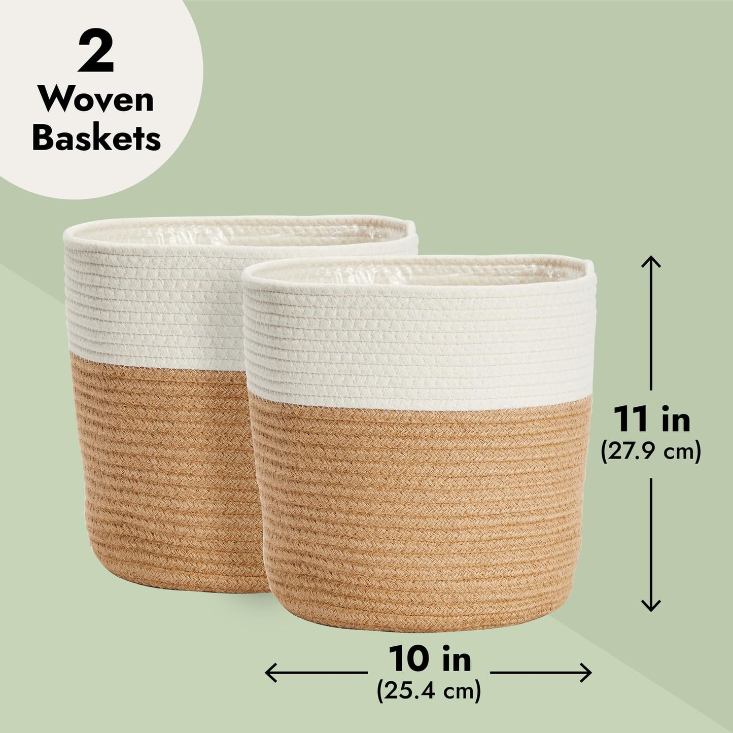Juvale Plant Basket - 2-Pack, 11 in Brown Jute, Bohemian - Cotton Rope Planter with Liner & Woven Indoor Plant Basket with Plastic Liner