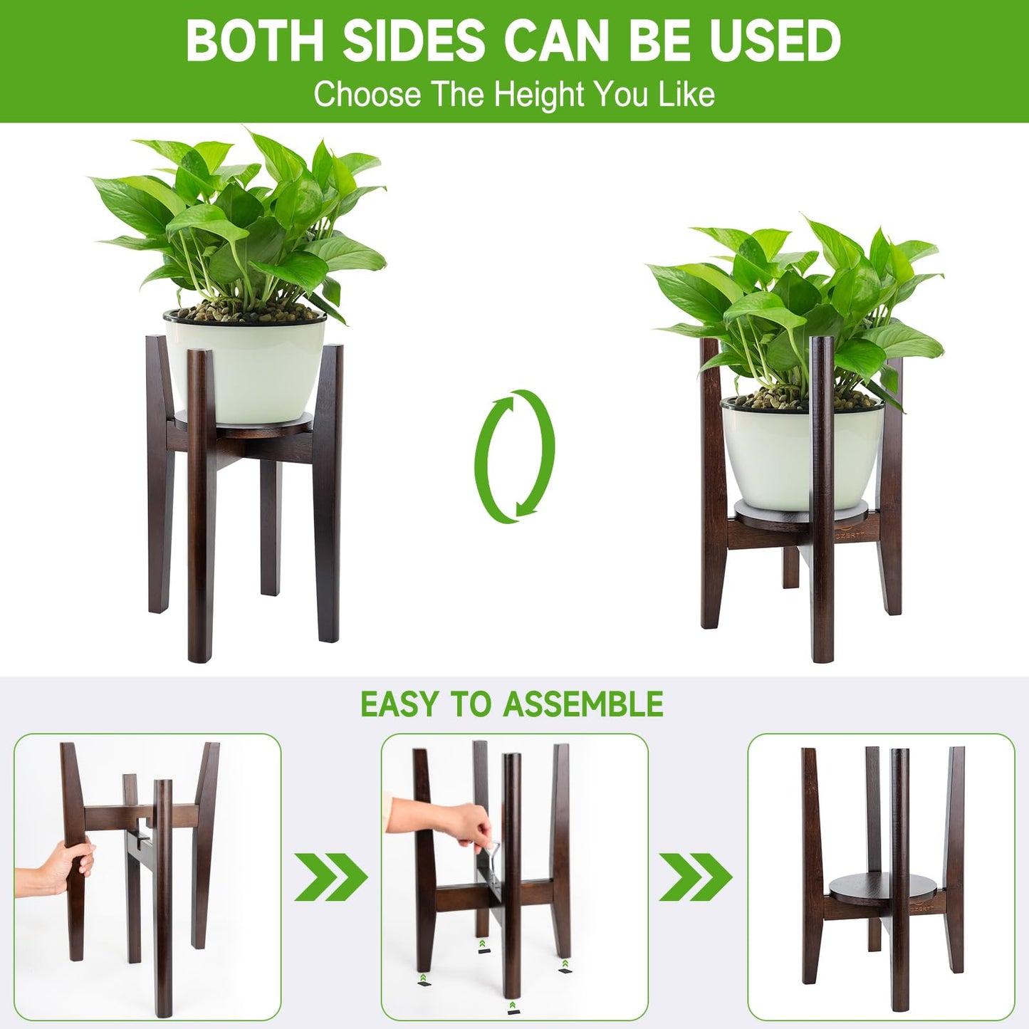 ZIOZERTT 2 Packs Adjustable Plant Stand with Tray,Indoor Wood Plant Stand Fit 8'' to 12'' Planter,Mid Century Modern Flower Pot Holder Rack(Plant and Pot Not Included) Walnut
