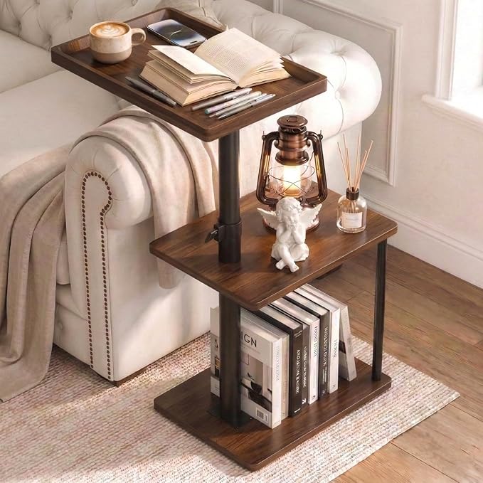 Faesun C Table End Table Adjustable Height, 360°Swivel TV Tray Table