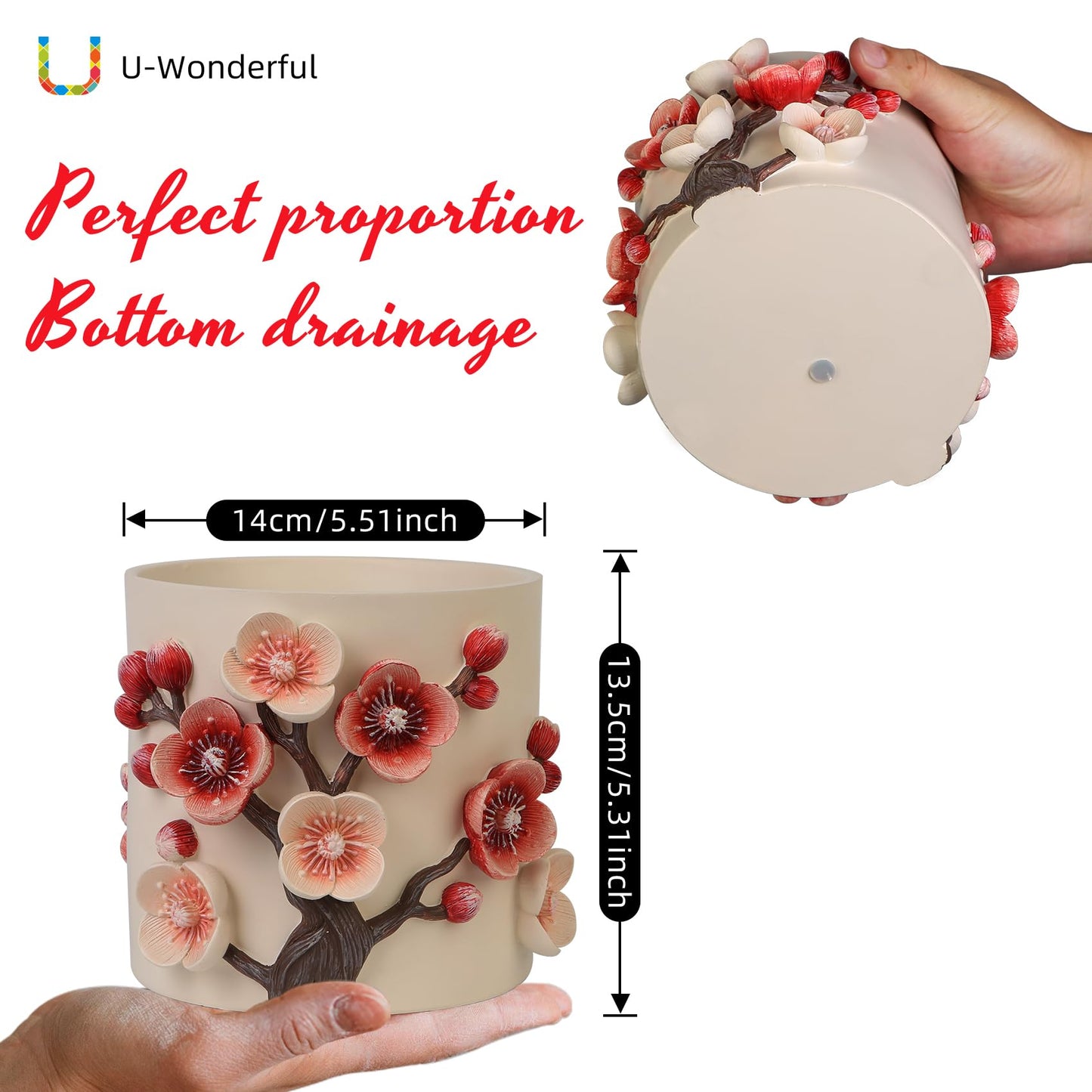 U WONDERFUL Flower Petals Plant Pots - Cute Planters for Indoor Plants, Decorative Plant Pots with Drainage, Funny Unique Planter for Succulents/Snake Plants/Cactus - Retirement Gift for Woman