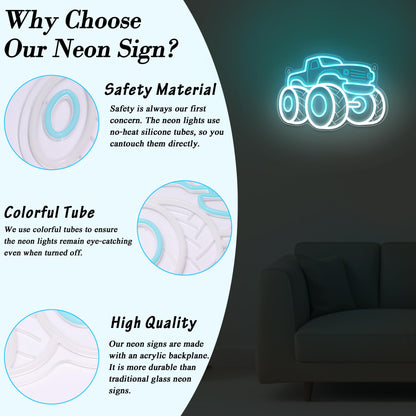 Truck Neon Signs for Wall Decor, Vehicle Neon Lights for Bedroom, Neon Wall Light Suitable for Living Office Game Room Christmas Gift for Truck Toys Lover - 5V USB Power with Hanging Chain Hooks