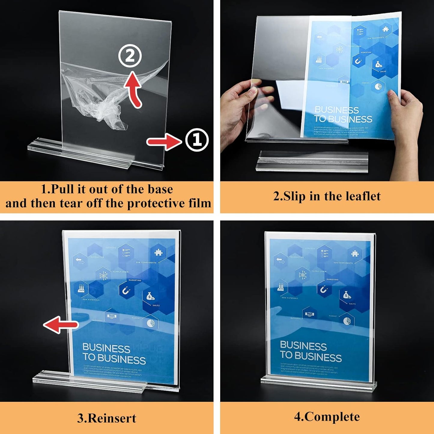 8.5x11 Acrylic Sign Holder 3 Pack Vertical Clear Table Menu Signs Holder,Double Sided Desktop Display Stand Plastic Picture Paper Frame Tabletop Sign Holder for Restaurants, Office, Show Fair, Store