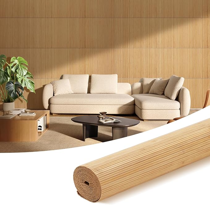 OUZUGIE 1 Pack 96x24 Inch Natural Bamboo Wall Panel – Yellow Burned Pole Wrap