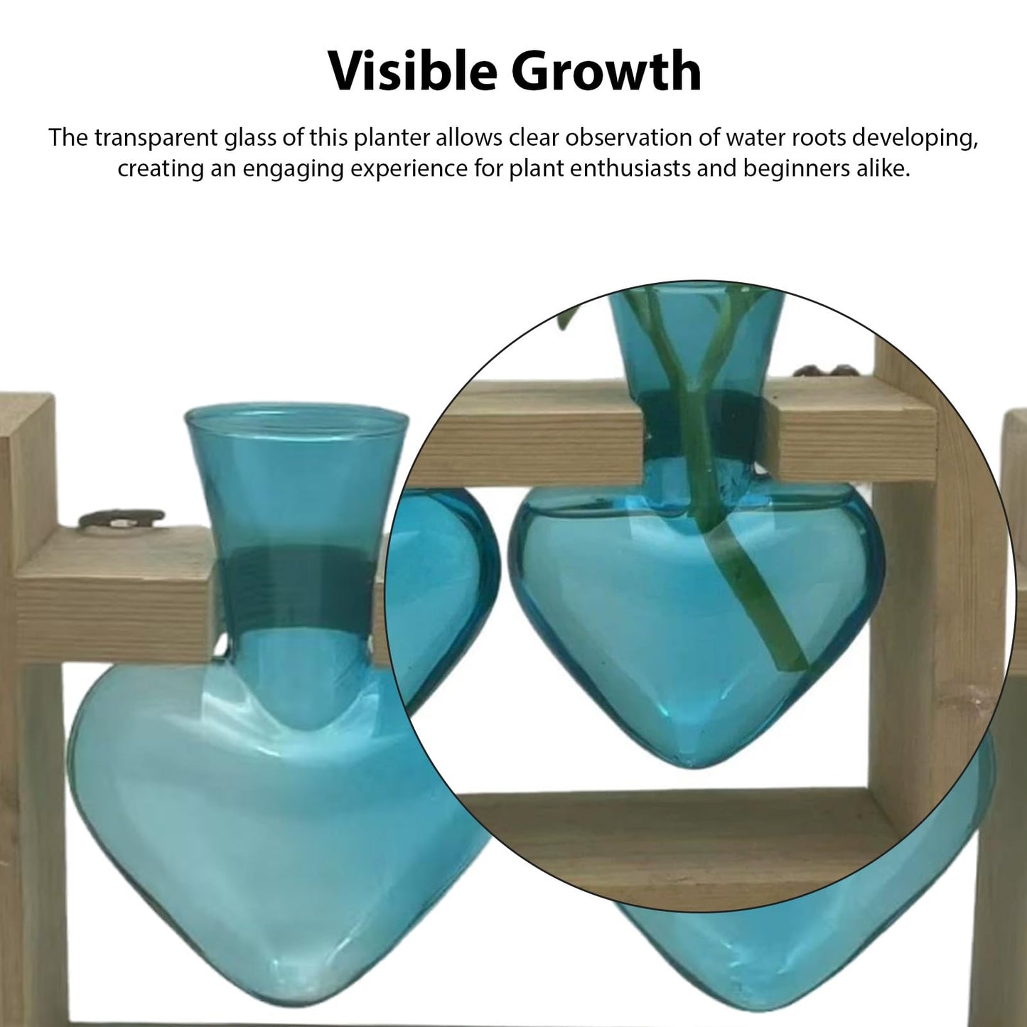 SUNGOOYUE Heart Shaped Glass Vase, Plant Propagation Station with Wooden Stand for Home Garden Decoration, Hydroponic Terrarium for Women Mom