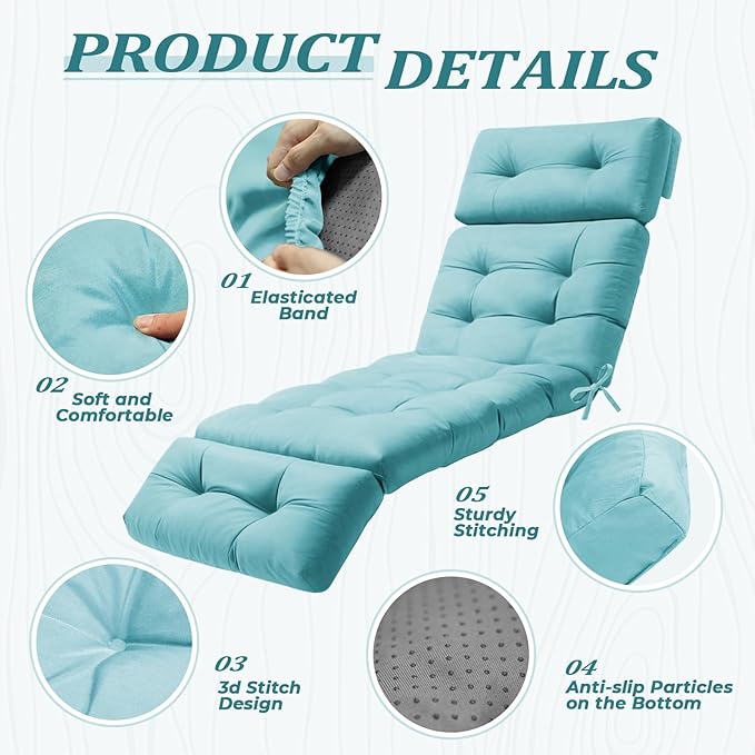 Outdoor Chaise Lounge Cushion, Waterproof 74.4x22x4.7 Inch Thick Cotton Filled