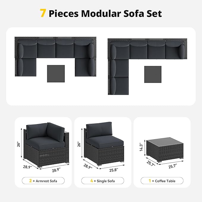 Aoxun Patio Furniture Set with Umbrella, 8 Piece Outdoor Sectional Sofas