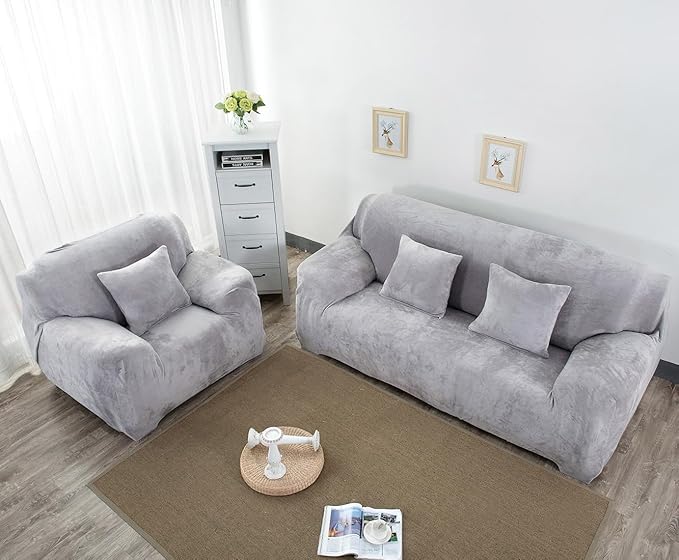 vctops 1-Piece Velvet Plush Stretch Loveseat Sofa Slipcover