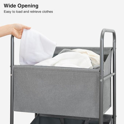 STO STO 3-Tier Vertical Laundry Hamper with Wheels, 120L Rolling Laundry Sorter with 3 Removable Waterproof Lined Bags, Rust-Resistant Steel Frame for Small Spaces, Apartment, Dorm, Gray Fabric