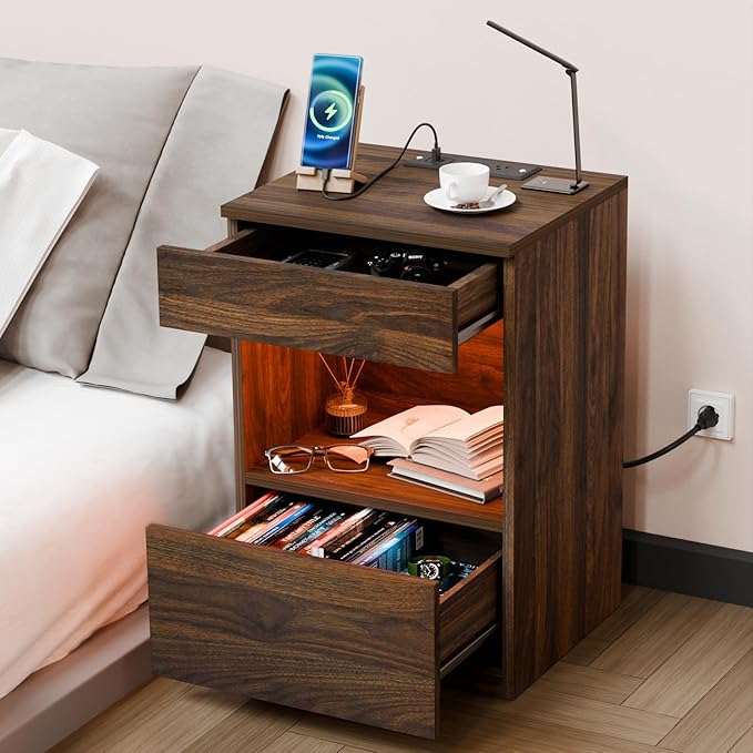HOMMPA Open Shelf LED Nightstand