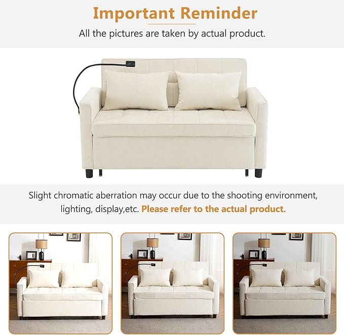 3 in 1 Convertible Sleeper Sofa Bed, 56.9" Small Pull Out Couch Bed