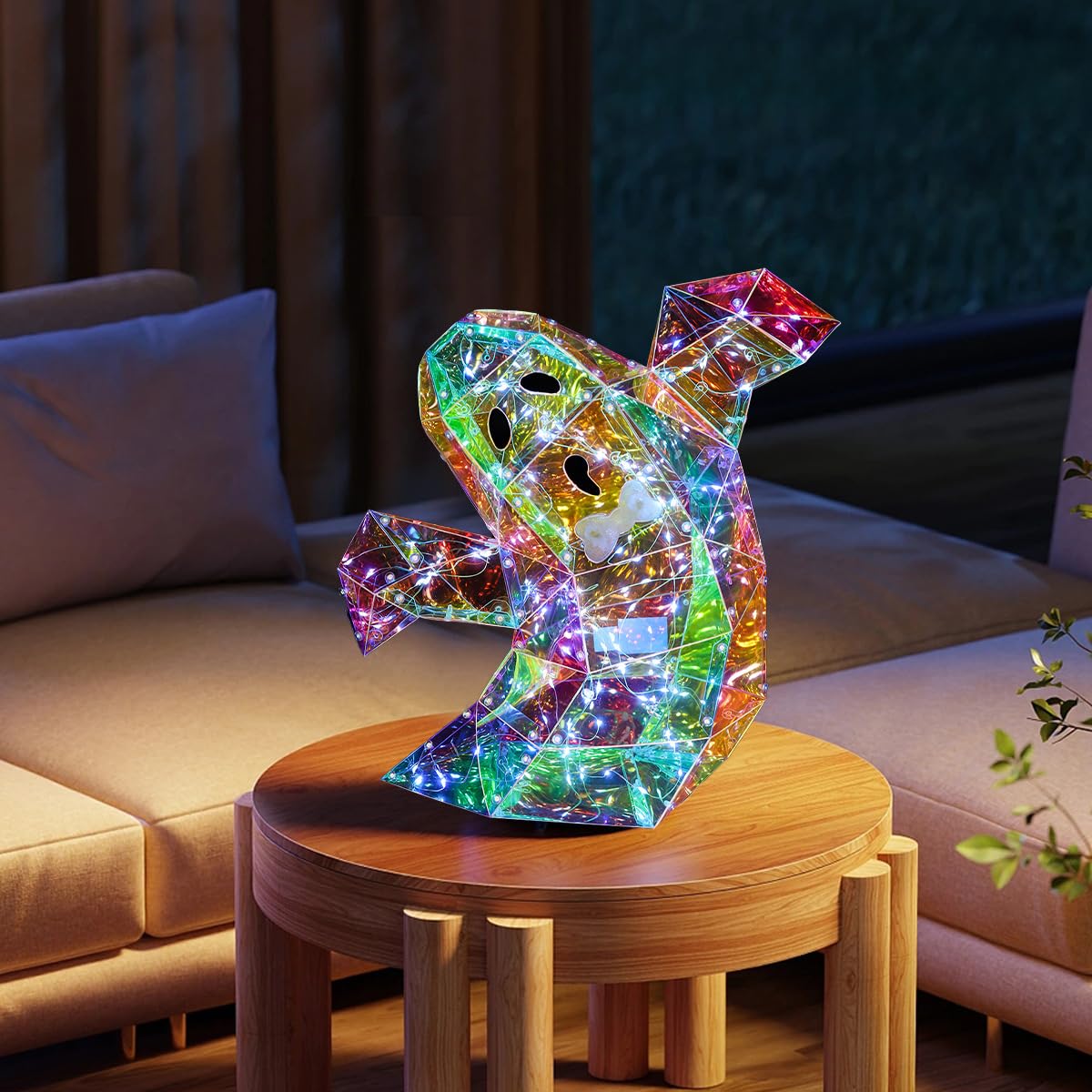 Prismatic Iridescent Spooky Ghost, Halloween Ghost Decorations,LED Iridescent Ghost Light,Halloween Light Up Ghost (Small Ghost)