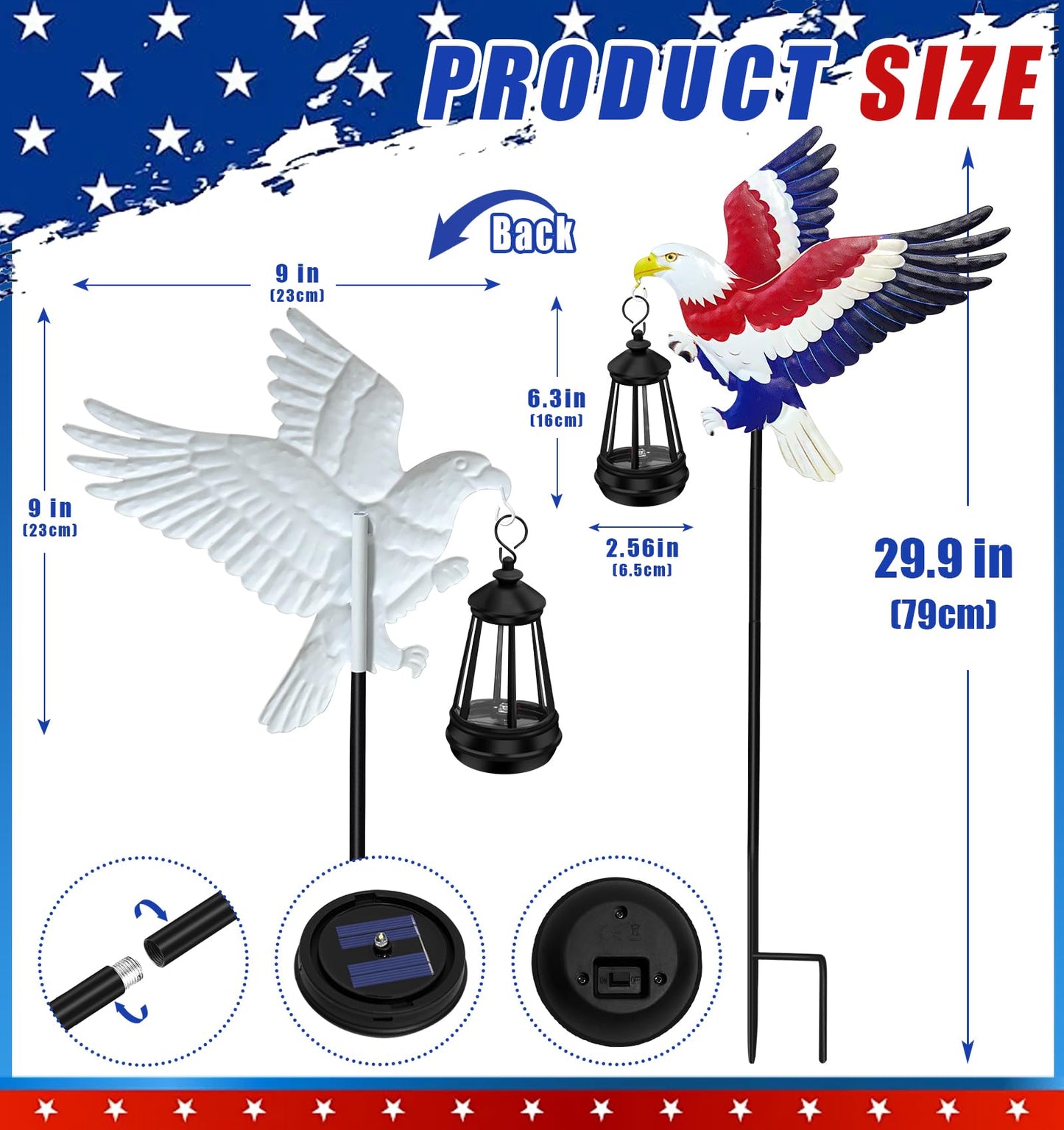 250th Anniversary 2 Packs USA Eagle with Solar Lights Patriotic Memorial Day Decor,29.9in Eagle Metal Garden Stakes 4th of July Decorations Outdoor Memorial Day,Independence Day Gifts for Yard Patio