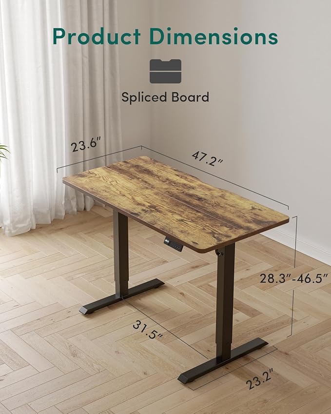 CubiCubi Electric Standing Desk, 48 x 24 Inches Height Adjustable Sit Stand Desk, Ergonomic Home Office Computer Workstation, Rustic Brown