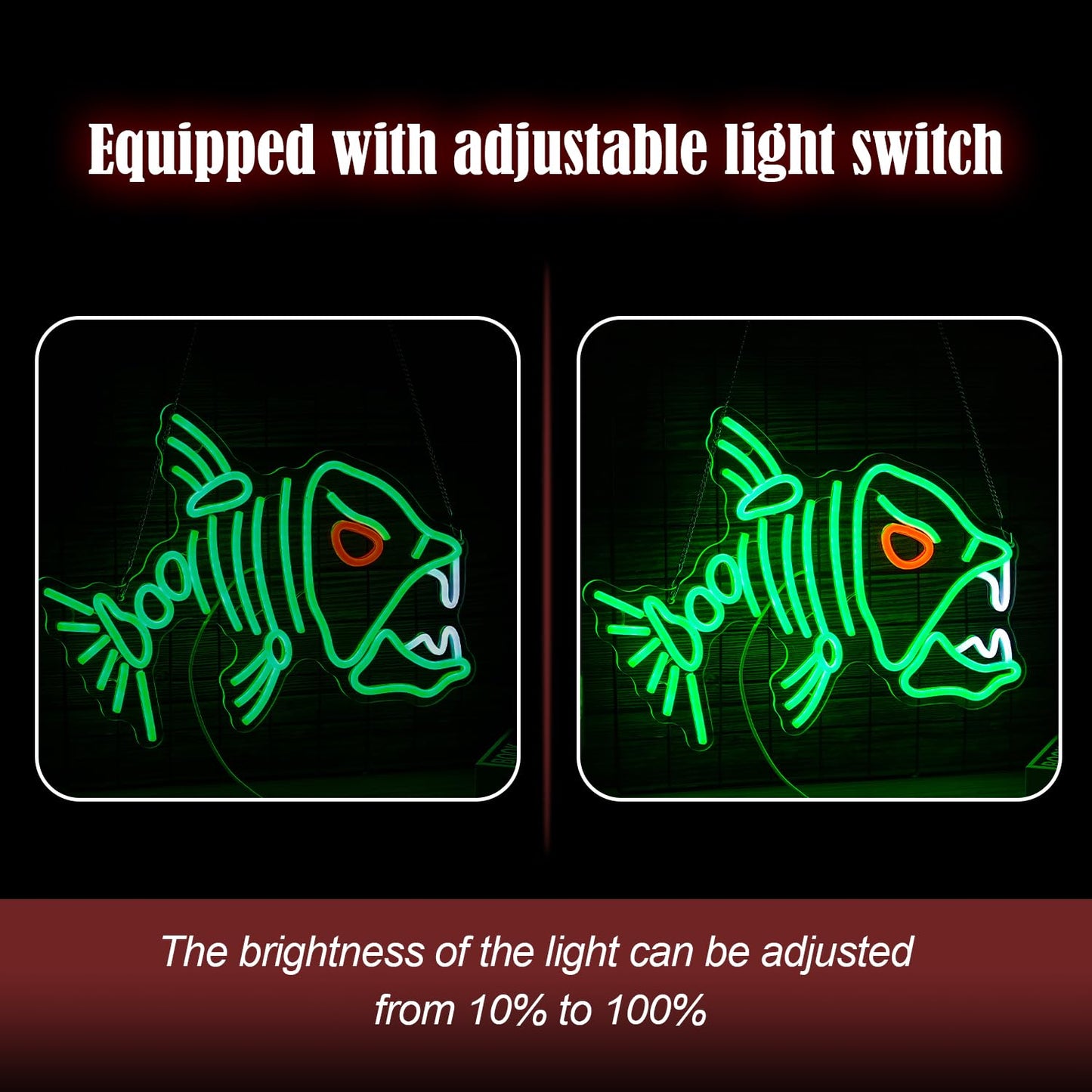 LIUOZHTEA Fish Neon Sign LED Skeleton Fish Neon Light for Wall Decor Dimmable Green Fish Bones Light Up Sign for Living Room Game Room Restaurant Man Cave Art Wall Decoration (16.7 ''*12.8 '')