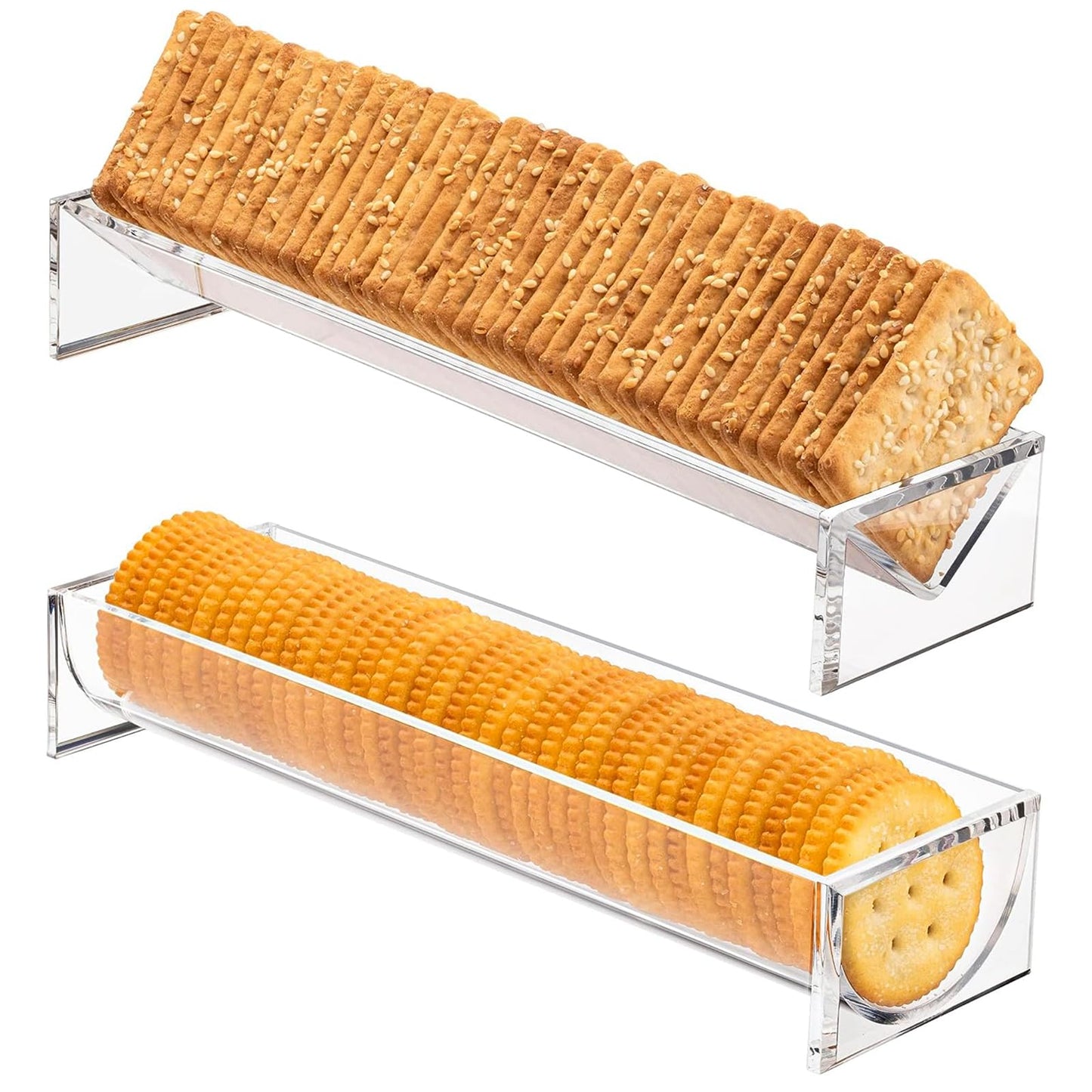 2Pcs Acrylic Cracker Serving Tray, Transparent Macaron Display Tray, Rectangular Multipurpose Biscuit Holder for Home Party Food Display