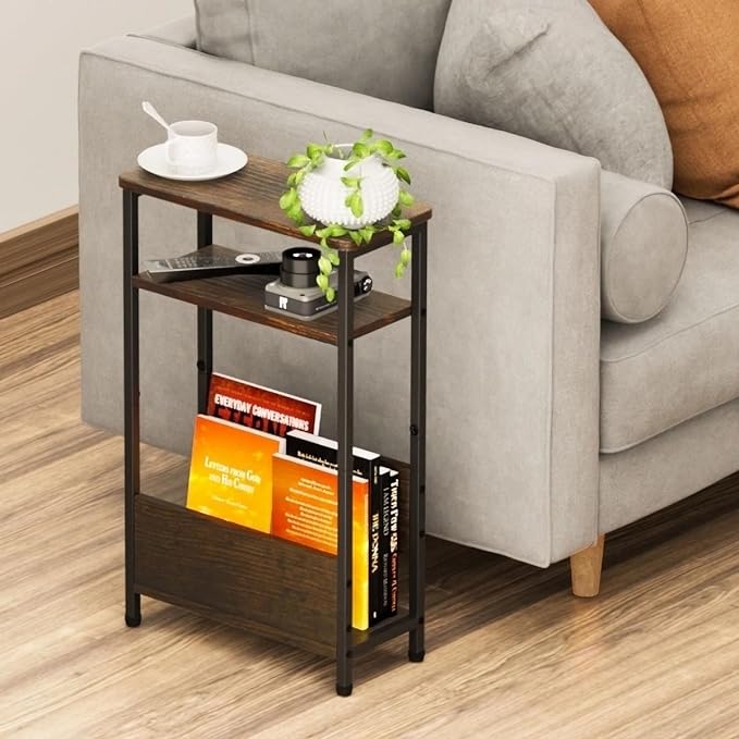 THUMEYE 7.1" Narrow Side Table for Small Spaces, 3 Tier Small End Table