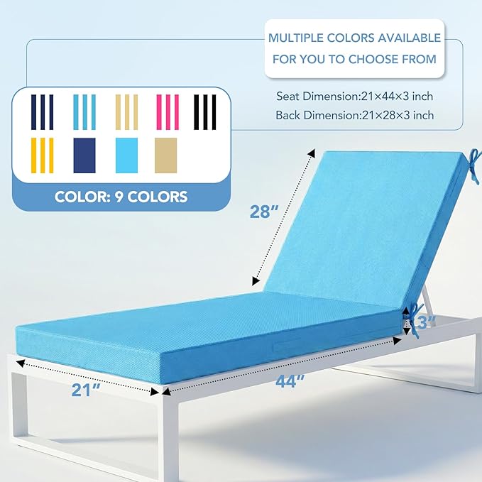 L'AGRATY Outdoor Lounge Chaise Cushion: 72x21x3 Inch Waterproof Lounge Chair