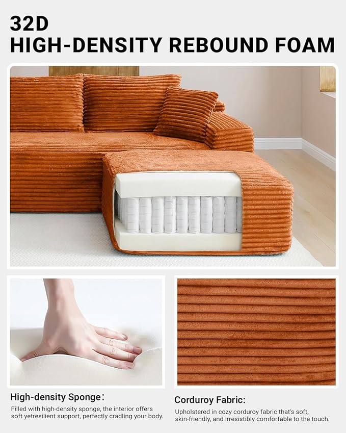108" Cloud Sectional Couch, Modern Modular Sectional Sofa